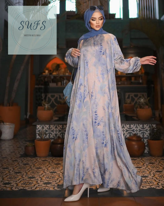 Shafliz Silk Abaya Blue
